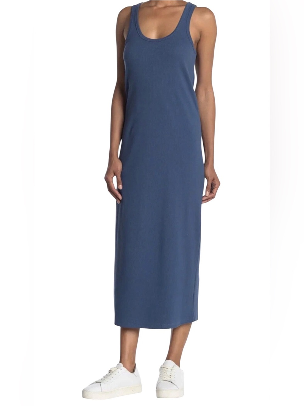 New Stitchdrop Scoop Neck Racerback Rib Knit Tank Dress In Soft Moss Size Small